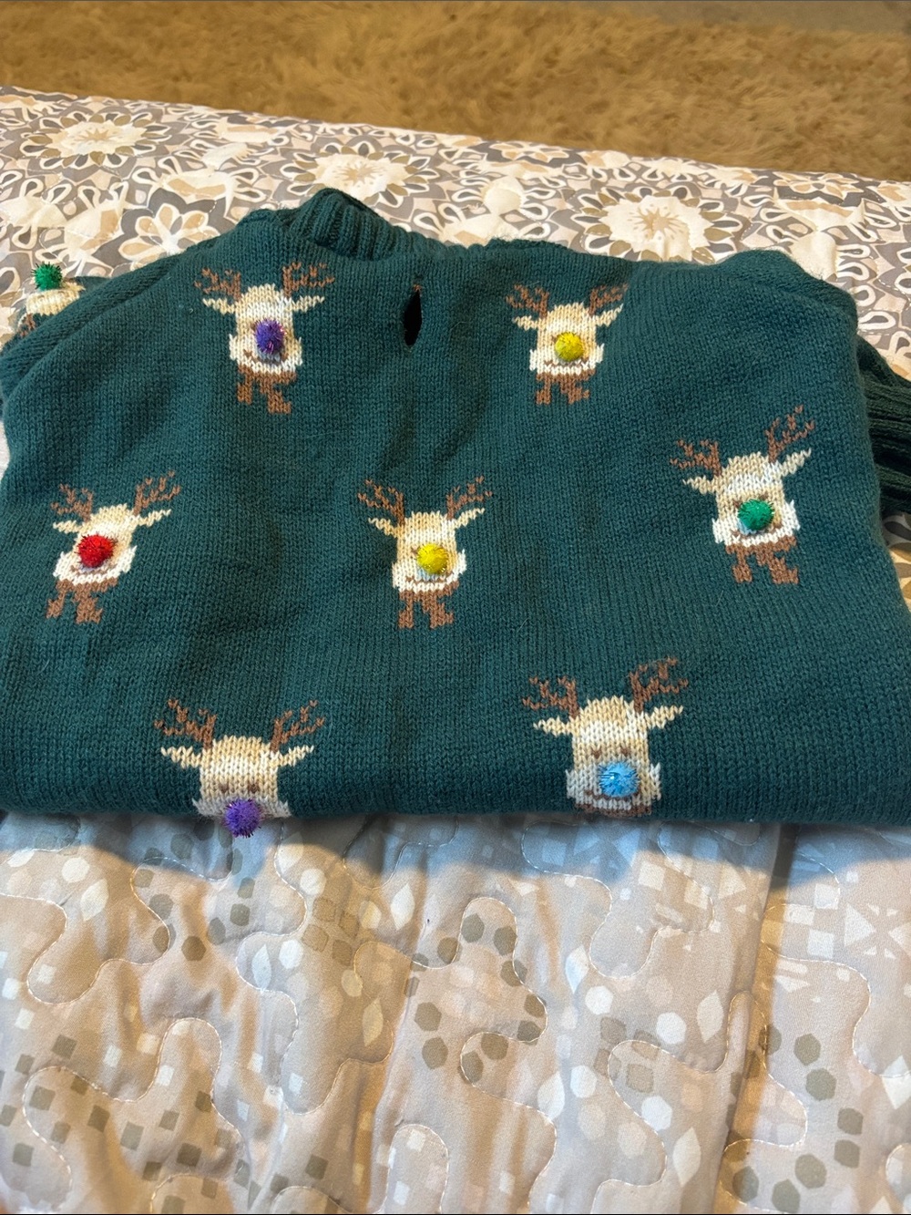 Green Reindeer Pom-Pom Dog Holiday Sweater